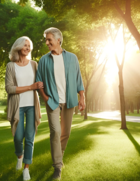 Couple walking on the park picture